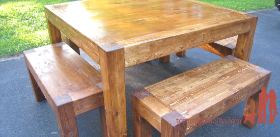 iTable and Benches. Square 4' Table. DIY. www.tommyandellie.com