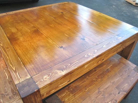 iTable and Benches. Tabletop Finish. Square 4' Table. DIY. www.tommyandellie.com