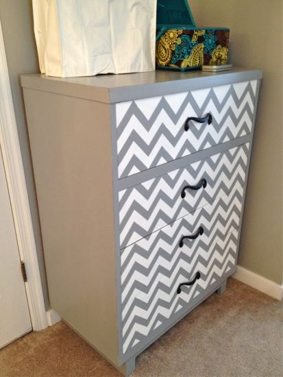 Taking a plain dresser and mixing it up with Chevron. www.tommyandellie.com