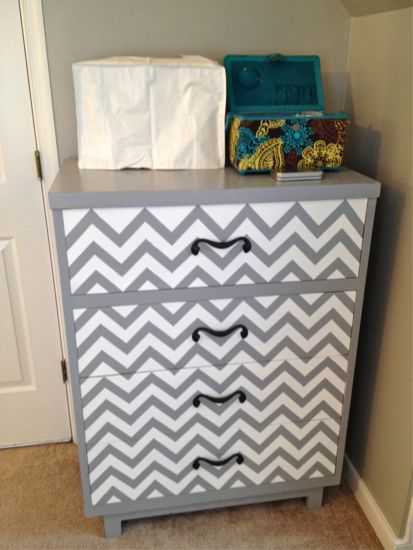 Taking a plain dresser and mixing it up with Chevron. Close Up. www.tommyandellie.com