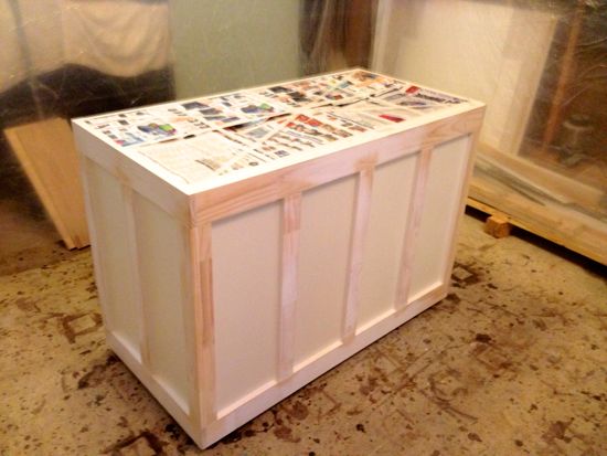 Kitchen Island prepped for paint. www.tommyandellie.com