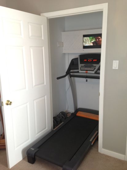 Closet turned into a Treadmill/Work-Out Closet. www.tommyandellie.com